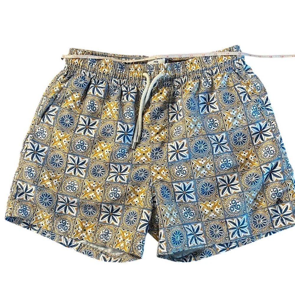 Origen Per Capri Blue & Yellow Swim Trunks Size XL NWOT